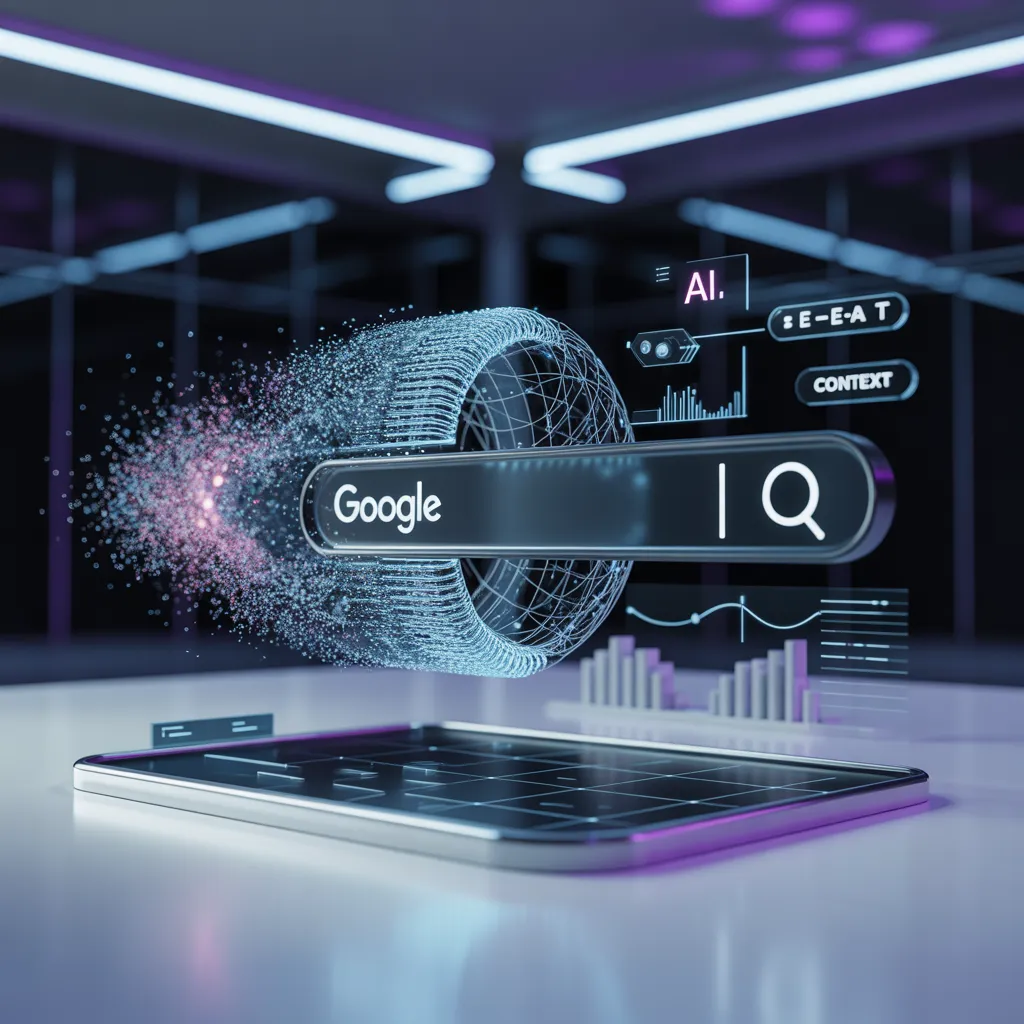 AI illustration of SEO trends in 2026 showing Google search and digital optimization concepts